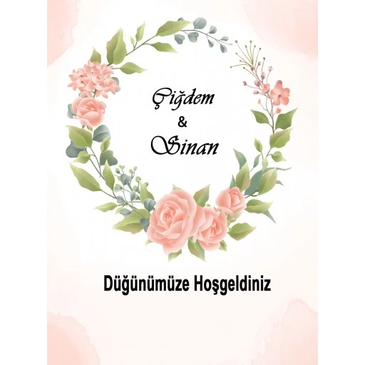 Söz Nişan Afiş,karşılama Panosu Branda Kişiye Özel Sn141 Masa Arkası Pembe Yeşil Çiçekli