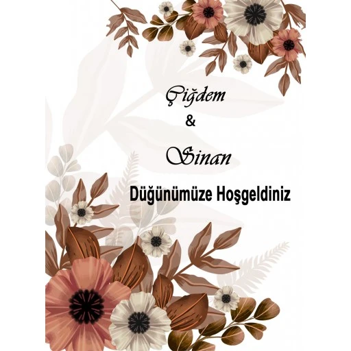 Söz Nişan Afiş,karşılama Panosu Branda Kişiye Özel Sn142 Masa Arkası Kahverengi Çiçekli