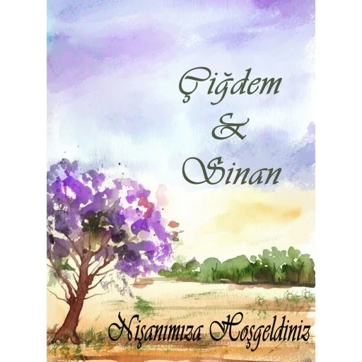 Söz Nişan Afiş,karşılama Panosu Branda Kişiye Özel Sn156 Masa Arkası Afiş Mor Ağaç Desenli