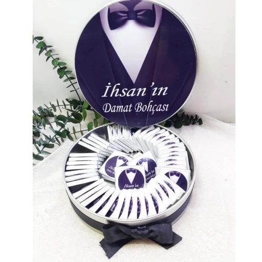 Etiketli Çikolatalı Oval Damat Bohçası Çikolatası 50 Li