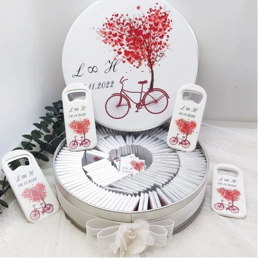 Aşk Ağacı Dikey Magnet Açacak Ve Çikolata Set Bebek Şekeri