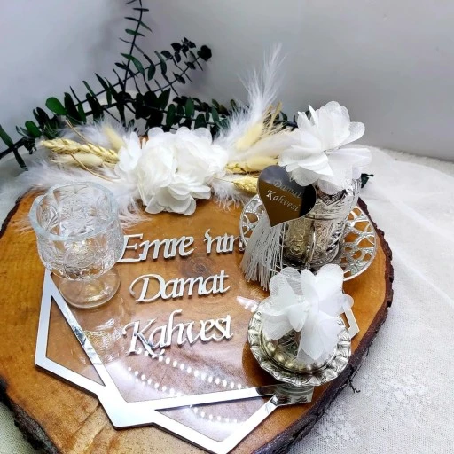 Şeffaf Pleksi Üzeri Kişiye Özel Damat Kahve Takımı