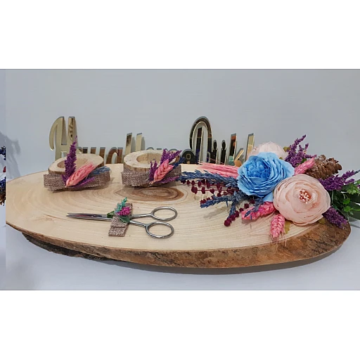 Hasır Ve Çiçek Süslü Ahşap Yüzük Tepsisi