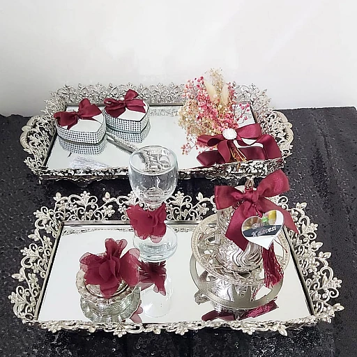 Kenarı Çiçekli Söz Nişan Yüzük Tepsisi Ve Damat Kahve Takımı