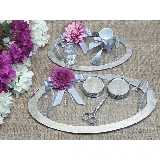 Şeffaf Pleksili Oval Süs Yüzük Tepsi Ve Kahve Takımı
