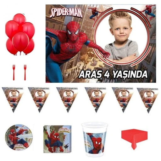 Spiderman Örümcek Adam Afişli Ve Flama Hediyeli Doğum Günü Süsleri, Parti Seti Erkek Hdts121