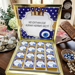 48 Li Karton Kutu Sünnet Çikolatası Taçlı Lacivert