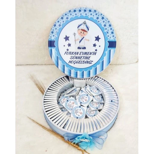 Sünnet Çocuğu Baskılı Sünnet Çikolatası Metal Kutuda Uv Baskılı Madlen Çikolata