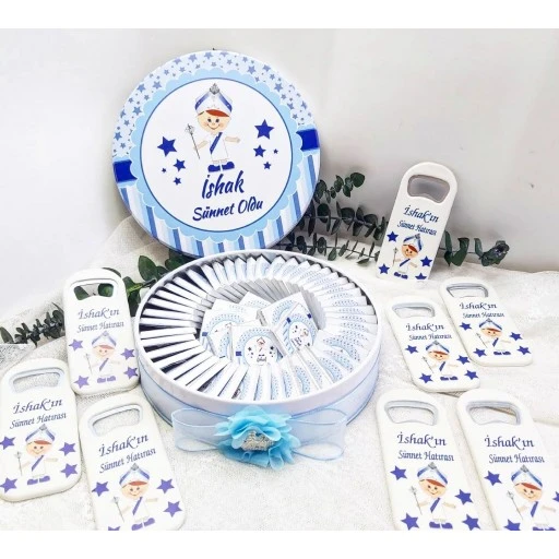 Sünnet Çocuğu Baskılı Sünnet Çikolatası Metal Kutuda Uv Baskılı Madlen Çikolata