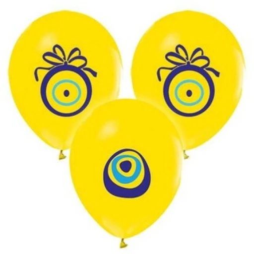 Balon Baskılı 12 inç Nazar Boncuklu Sarı 100'lü