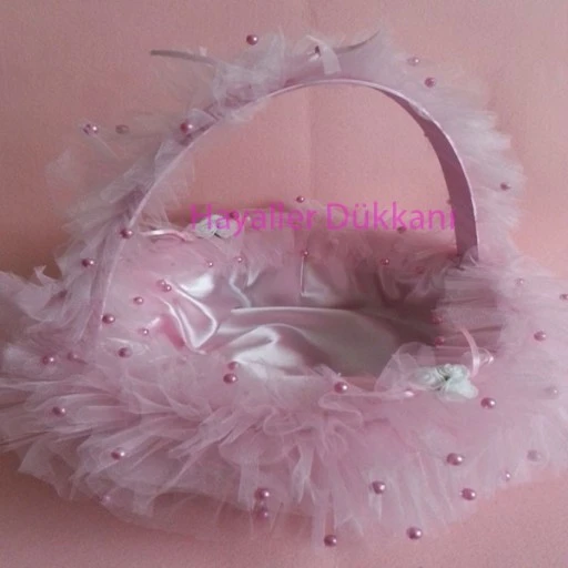 Pembe Tüllü Bebek Şekeri Sepeti