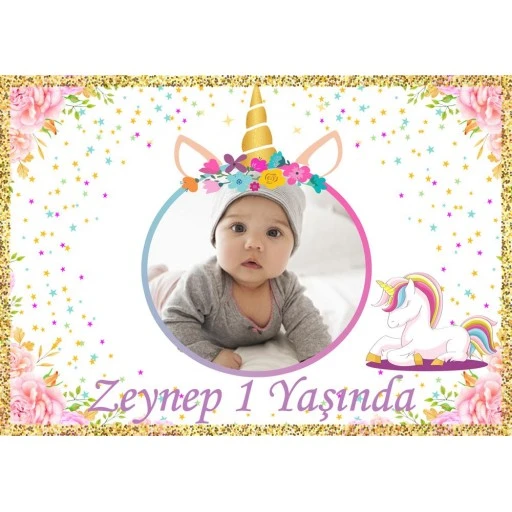 Unicorn 1 Yaş Afiş Kişiye Özel Fotoğraflı Hdts178