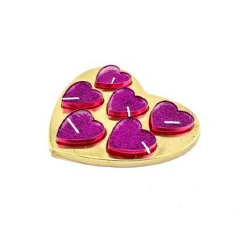 Mum Tealight Simli Kalpli Kutulu Fuşya 6'lı