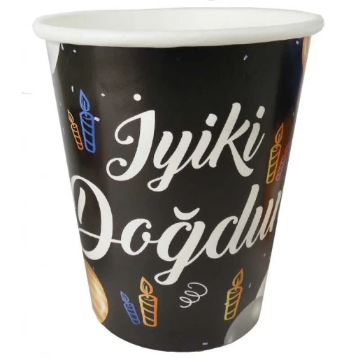 Bardak Karton İyiki Doğdun Balonlu Siyah 8oz 8'lı