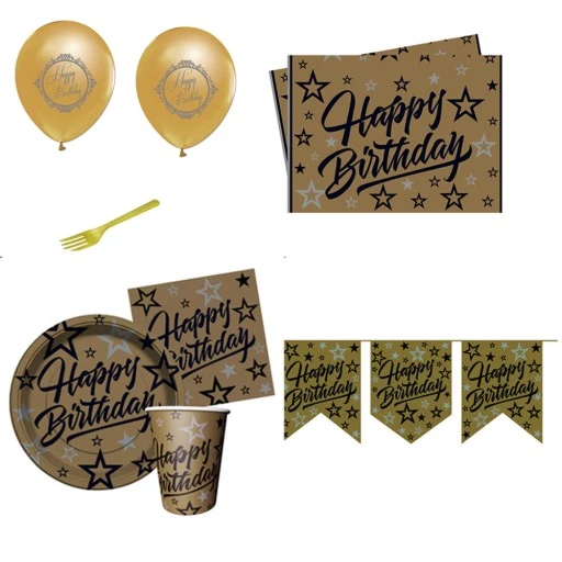 Yetişkin Golden Stars Happy Birthday Doğum Günü Süsleri Parti Seti 8 Kişilik