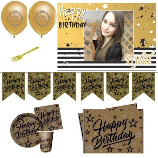 Yetişkin Golden Stars Happy Birthday Doğum Günü Süsleri Parti Seti Hdts226