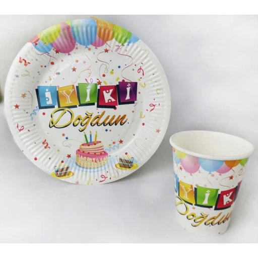 Tabak Karton İyiki Doğdun Balonlu Beyaz 23 cm 8'lı