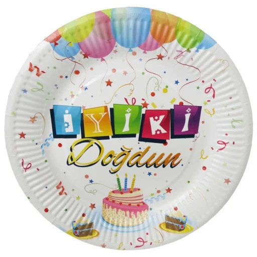 Tabak Karton İyiki Doğdun Balonlu Beyaz 23 cm 8'lı