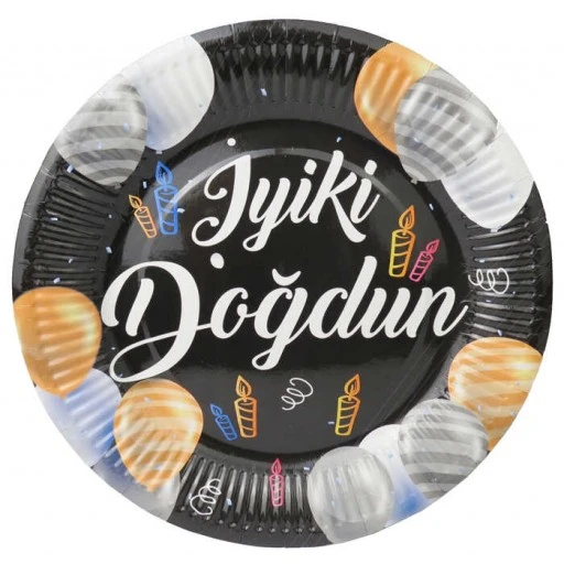 Tabak Karton İyiki Doğdun Balonlu Siyah 23 cm 8'lı