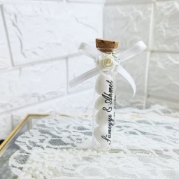 Şeffaf Etiketli Tek Güllü Cam Şişie Nikah Şekeri