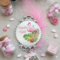 Flamingo Baskılı Ahşap Bebek Şekeri Magnet
