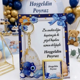 Damla Modeli Epoksi Anahtarlık Ve Çikolata Yenidoğan Bebek Hediyelik
