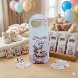 3 Boyutlu Kabartmalı Yeni Doğan Mevlid Hediyelik Tavşan Konsept Bebek Açacak Magnet