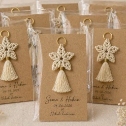 20 Adet Kraft Kağıt Üzeri Makrome Yıldız Anahtarlık Söz Nişan Nikah Hediyelik