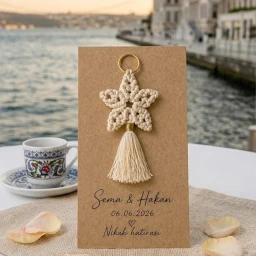 20 Adet Kraft Kağıt Üzeri Makrome Yıldız Anahtarlık Söz Nişan Nikah Hediyelik