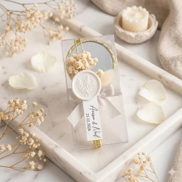 20 Adet Asetat kutu içerisinde mühür dekorlu ayna Söz Nişan Nikah Kına Hediyelik