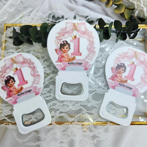 1 Yaş Kız Bebek Doğum Günü Balon Açacak Doğum Günü Magnet Hdbl13