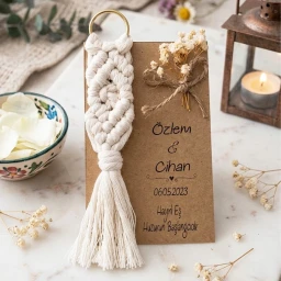 Söz Nişan Nikah Şekeri Hatıralık Kağıt Üzeri Çiçek Süslü Makrome Anahtarlık
