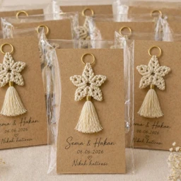 20 Adet Kraft Kağıt Üzeri Makrome Yıldız Anahtarlık Söz Nişan Nikah Hediyelik