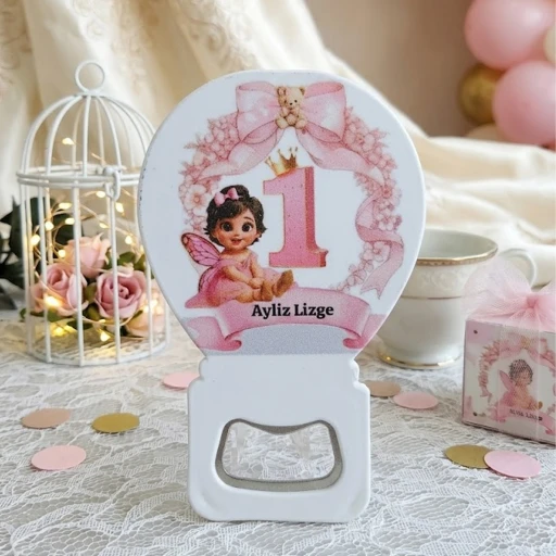 1 Yaş Kız Bebek Doğum Günü Balon Açacak Doğum Günü Magnet Hdbl13
