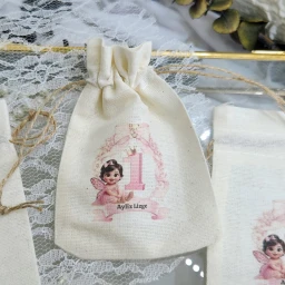 Amerikan Bezi Kumaş Keten Kese 9x13 cm 1 Yaş Kız Baskılı Bebek Kese