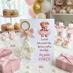 Ayıcık Figürlü Kız Bebek Şekeri Anahtarlık Hediyelik İncili Anahtarlık