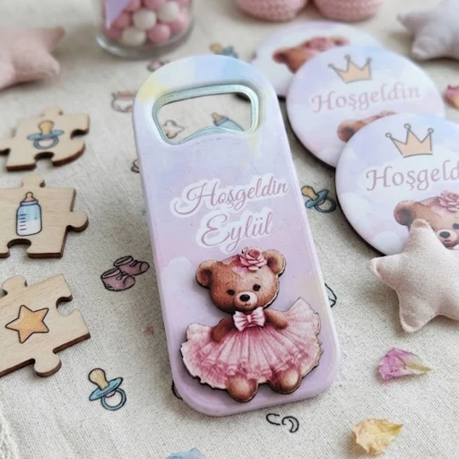 3 Boyutlu Kabartmalı Yeni Doğan Mevlid Hediyelik Kız Konsept Bebek Açacak Magnet